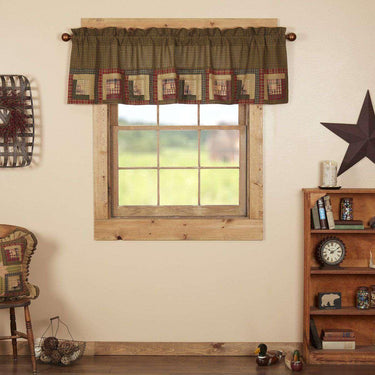 Tea Cabin Valance Log Cabin Block Border Moss Green VHC Brands - The Fox Decor